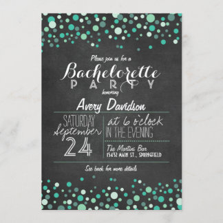 Teal Green Confetti Chalkboard Bachelorette Party Invitation