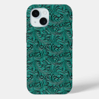 Teal green cowgirl floral tooled leather western