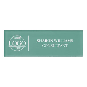 Teal Green Custom Company Logo Employee Staff Name Tag