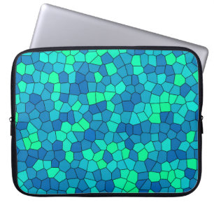 Teal Green Cyan Blue Stained Glass Pattern Laptop Sleeve
