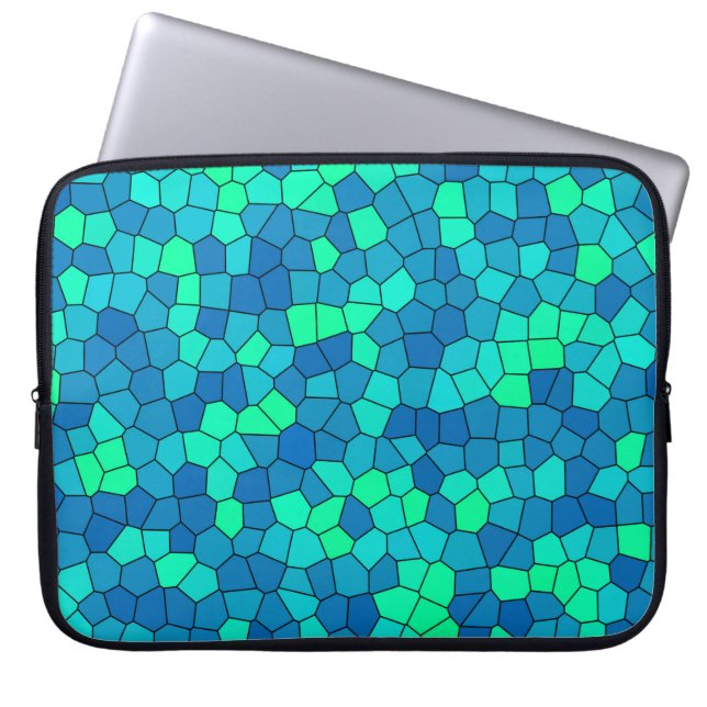 Teal Green Cyan Blue Stained Glass Pattern Laptop Sleeve (Front)