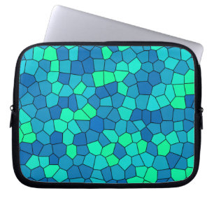 Teal Green Cyan Blue Stained Glass Pattern Laptop Sleeve