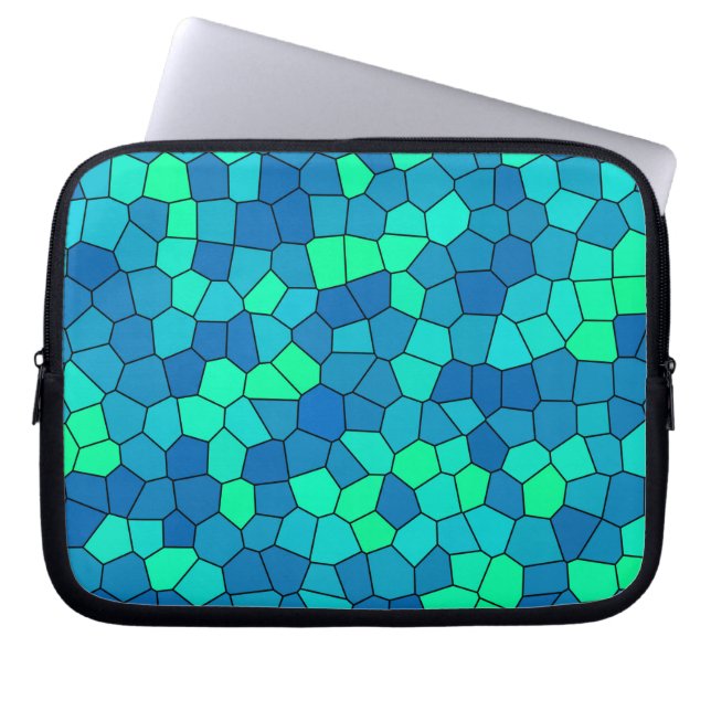 Teal Green Cyan Blue Stained Glass Pattern Laptop Sleeve (Front)