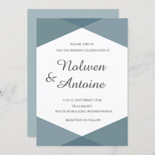 Teal green cyan geometric elegant modern wedding invitation