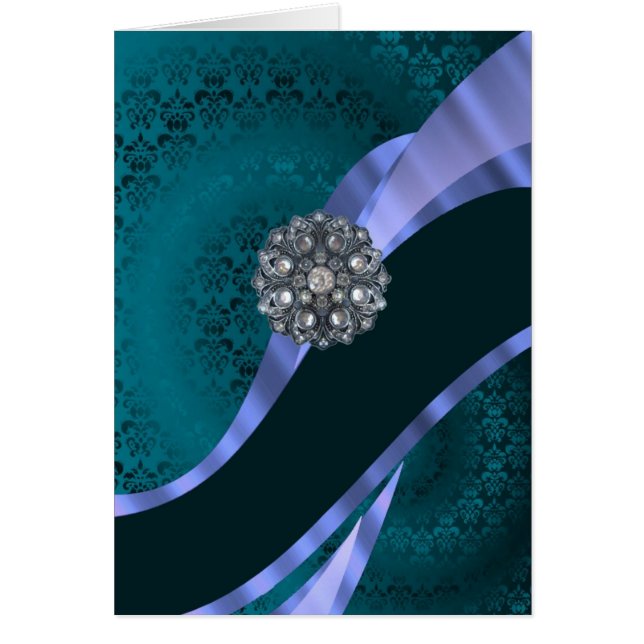 Teal green damask & ribbon (Front)