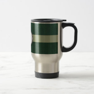 Teal Green Damask with Stripes and Monogram Travel Mug