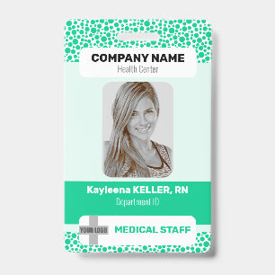 Teal Green Dotted Photo Barcode Logo Medical Staff ID Badge