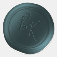 Teal Green Double Monogram Faux Wax Seal Stickers