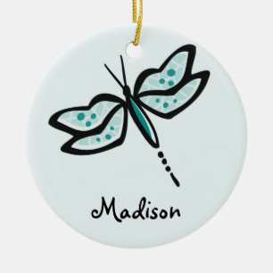 Teal Green Dragonfly Ceramic Tree Decoration