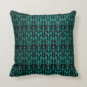 Teal Green Egyptian Reed Grass Colour Art Deco Cushion