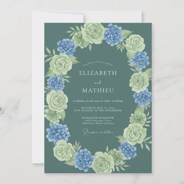 Teal Green Elegant Spring Wedding Invitation (Front)