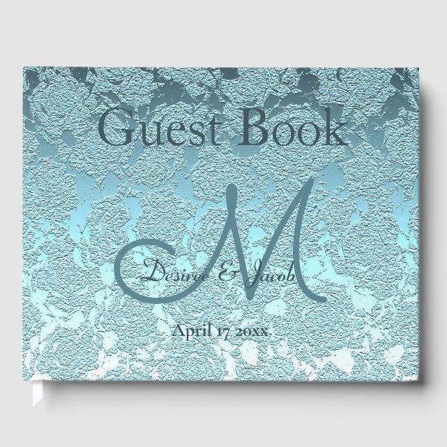 Teal Green Elegant Wedding Reception Monogram Guest Book (Front)