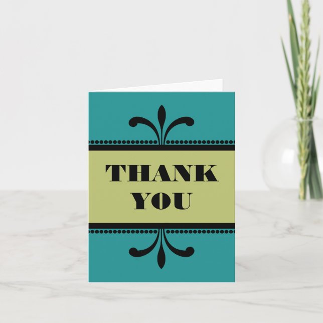Teal/Green Fancy Art Deco Thank You Card (Front)