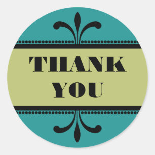 Teal/Green Fancy Art Deco Thank You Stickers