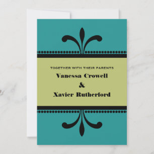 Teal/Green Fancy Art Deco Wedding Invite