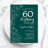 Teal Green Floral 60th Birthday Party