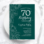 Teal Green Floral 70th Birthday Party Invitation<br><div class="desc">Green Floral 70th Birthday Party Invitation. Minimalist modern design featuring botanical outline drawings accents and typography script font. Simple trendy invite card perfect for a stylish female bday celebration. Can be customised to any age. Printed Zazzle invitations or instant download digital printable template.</div>