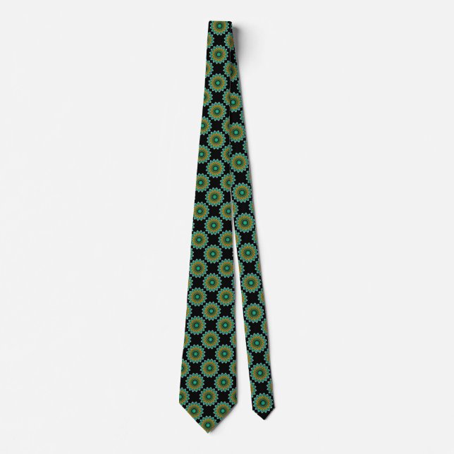Teal Green Floral Geometric Pattern Necktie (Front)