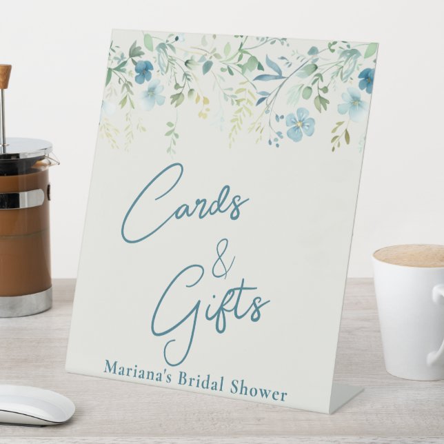 Teal Green Floral Ivory Bridal Shower Cards Gifts Pedestal Sign (In SItu)