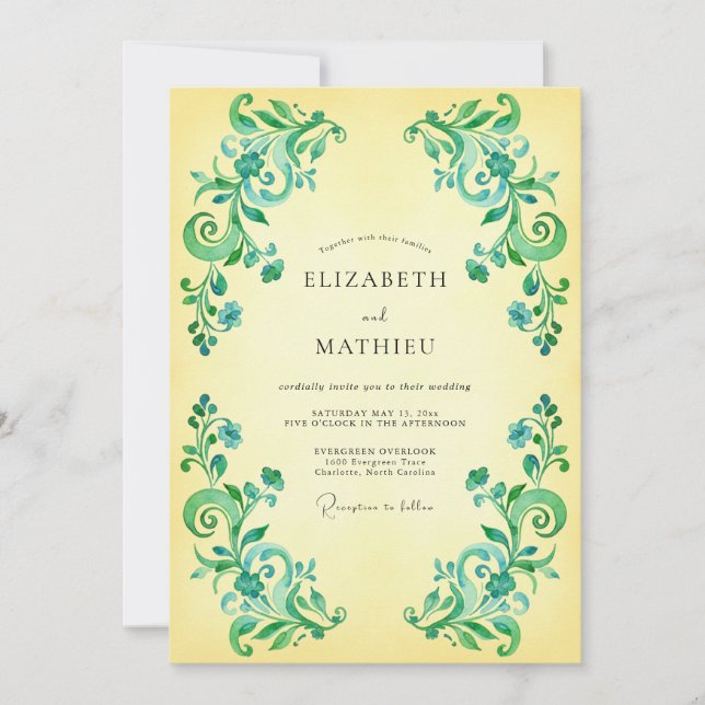 Teal Green Flourish Romance Wedding Invitation (Front)