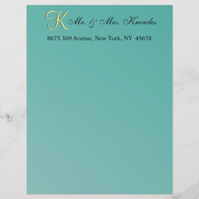 Teal Green Fun Fab Wedding Personalized Letterhead (Front)