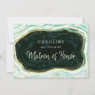 Teal Green Geode Matron of Honour Proposal Card