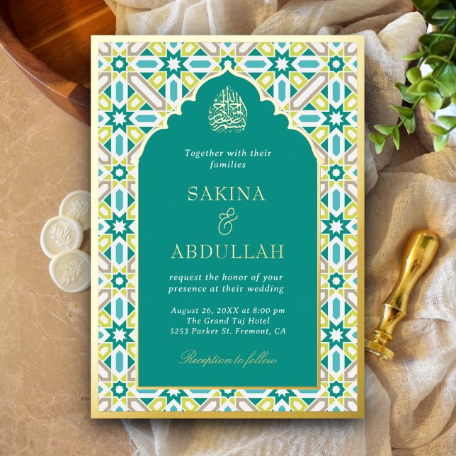 Teal Green Geometric Islamic Muslim Wedding Gold (Creator Uploaded)
