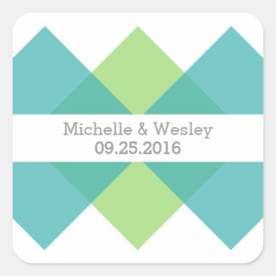 Teal Green Geometric Triad Wedding Stickers