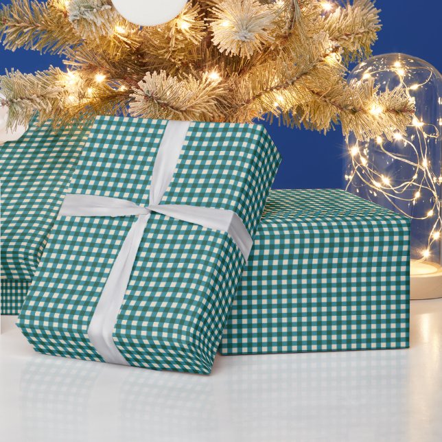 Teal Green Gingham Plaid Holiday Pattern Wrapping Paper (Holidays)