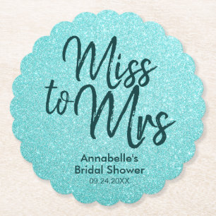 Teal Green Glitter Glam Miss to Mrs Bridal Shower Paper Coaster