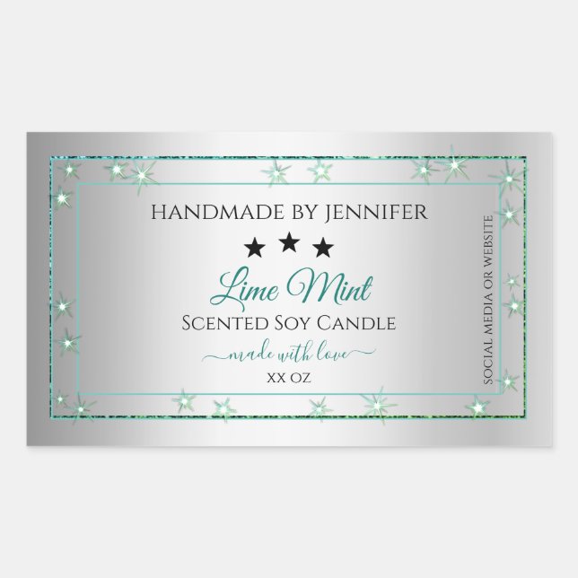Teal Green Glitter Silver Product Packaging Label (Front)