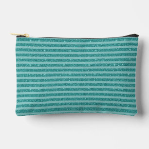 Teal Green Glitter Style Horizontal Stripes Accessory Pouch