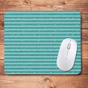 Teal Green Glitter Style Horizontal Stripes Mouse Pad