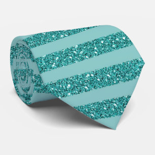 Teal Green Glitter Style Horizontal Stripes Tie