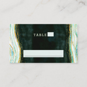 Teal Green & Gold Agate Geode Wedding Table Number Place Card