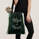 Teal Green & Gold Agate Marble Geode Maid of Honou Tote Bag<br><div class="desc">Teal Green & Gold Agate Marble Geode, With Sparkling Gold foil accents, and Modern trendy brushed script font. Teal green, emerald, and white stone look, is luxurious and modern for your wedding - Personalised Maid of Honour Tote Bags! ~ Check my shop to see the entire wedding suite for this...</div>