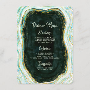 Teal Green & Gold Agate Marble Geode Rock Dinner Menu
