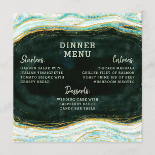 Teal Green & Gold Agate Marble Geode Square Dinner Menu