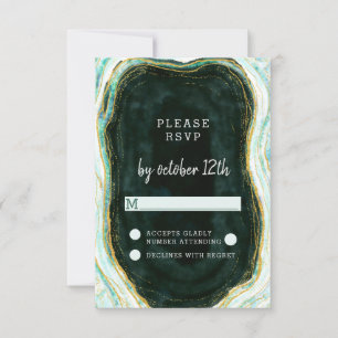 Teal Green & Gold Agate Marble Wedding RSVP Reply