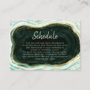 Teal Green & Gold Agate Marble Wedding Schedule Enclosure Card