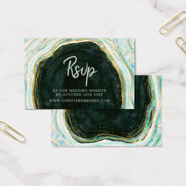 Teal Green & Gold Agate Website RSVP Insert Cards (Office)