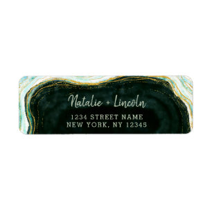 Teal Green & Gold Agate Wedding Return Address