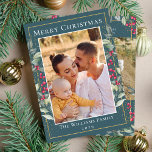 Teal Green Gold Christmas Holly Berries 2 Photo Holiday Card<br><div class="desc">Teal Green Gold Christmas Holly Berries 2 Photo Holiday Card</div>