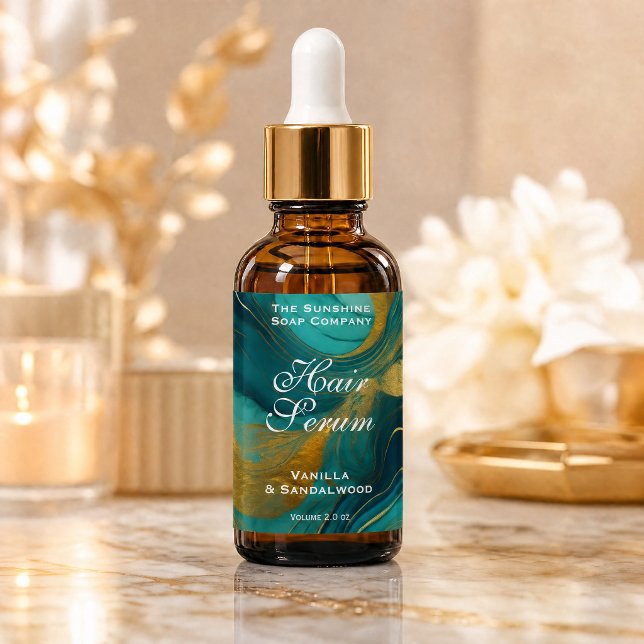 Teal Green & Gold Cosmetics Dropper Bottle Label (Creator Uploaded)