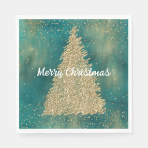 Teal Green Gold Glitter Sparkle Christmas Tree Napkin
