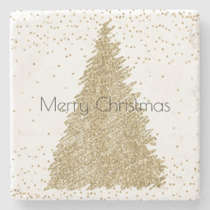 Teal Green Gold Glitter Sparkle Christmas Tree     Stone Coaster