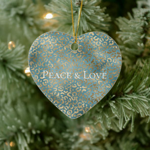 Teal Green Gold Leopard Print      Ceramic Tree Decoration