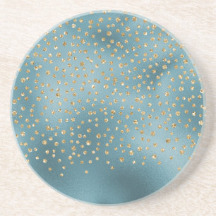 Teal Green Gold Luxe Glam Glitter Dots Coaster