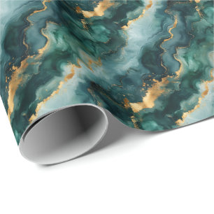 Teal / Green / Gold Marble Wrapping Paper