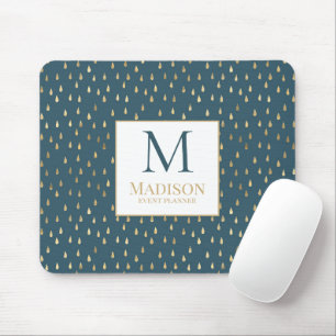 Teal Green Gold Raindrop Modern Trendy Monogram Mouse Pad